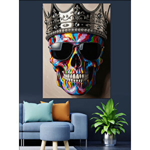 Renkli Çiçekli Şeker Kafatası Dekoratif Kanvas - Mdf Ahşap Tablo 50x70 cm