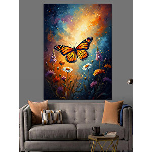 Renkli Kelebek Ve Çiçekler Dekoratif Kanvas - Mdf Ahşap Tablo 50x70 cm
