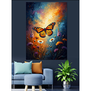 Renkli Kelebek Ve Çiçekler Dekoratif Kanvas - Mdf Ahşap Tablo 50x70 cm
