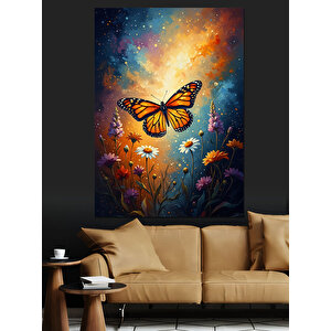 Renkli Kelebek Ve Çiçekler Dekoratif Kanvas - Mdf Ahşap Tablo 50x70 cm