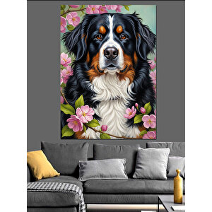 Çiçekler İçinde Köpek Resmi Dekoratif Kanvas - Mdf Ahşap Tablo 100x140 cm