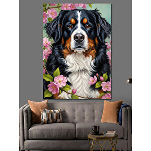 Çiçekler İçinde Köpek Resmi Dekoratif Kanvas - Mdf Ahşap Tablo 100x140 cm