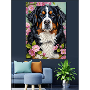 Çiçekler İçinde Köpek Resmi Dekoratif Kanvas - Mdf Ahşap Tablo 100x140 cm