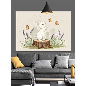 Tavşan Kelebekler Çiçekler Bahçe Dekoratif Kanvas - Mdf Ahşap Tablo 50x70 cm