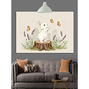 Tavşan Kelebekler Çiçekler Bahçe Dekoratif Kanvas - Mdf Ahşap Tablo 50x70 cm