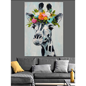 Zürafa Çiçekli Boyun Detayı Dekoratif Kanvas - Mdf Ahşap Tablo 50x70 cm