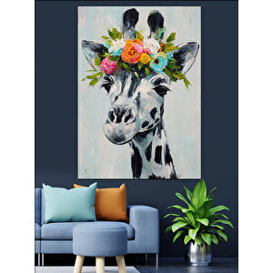Zürafa Çiçekli Boyun Detayı Dekoratif Kanvas - Mdf Ahşap Tablo 50x70 cm