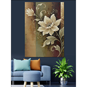 Tek Beyaz Çiçek Art Deco Fon Dekoratif Kanvas - Mdf Ahşap Tablo 70x100 cm