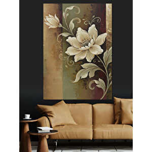 Tek Beyaz Çiçek Art Deco Fon Dekoratif Kanvas - Mdf Ahşap Tablo 70x100 cm