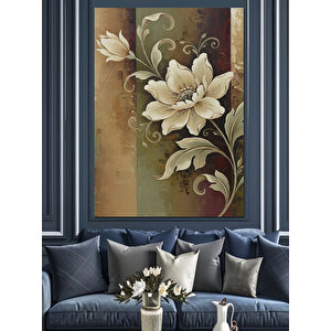 Tek Beyaz Çiçek Art Deco Fon Dekoratif Kanvas - Mdf Ahşap Tablo 70x100 cm