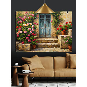 Çiçekli Ev Kapısı Bahçe Dekoratif Kanvas - Mdf Ahşap Tablo 35x50 cm