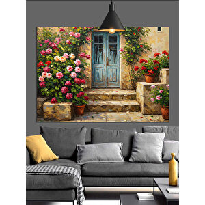 Çiçekli Ev Kapısı Bahçe Dekoratif Kanvas - Mdf Ahşap Tablo 35x50 cm