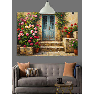 Çiçekli Ev Kapısı Bahçe Dekoratif Kanvas - Mdf Ahşap Tablo 35x50 cm