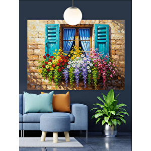 Pencereden Sarkan Çiçekler Manzarası Dekoratif Kanvas - Mdf Ahşap Tablo 25x35 cm