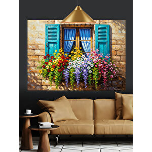 Pencereden Sarkan Çiçekler Manzarası Dekoratif Kanvas - Mdf Ahşap Tablo 25x35 cm