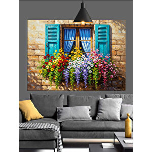 Pencereden Sarkan Çiçekler Manzarası Dekoratif Kanvas - Mdf Ahşap Tablo 25x35 cm