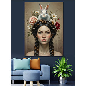 Çiçekli Tacı Gizemli Kadın Dekoratif Kanvas - Mdf Ahşap Tablo 50x70 cm