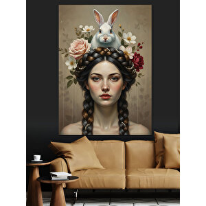 Çiçekli Tacı Gizemli Kadın Dekoratif Kanvas - Mdf Ahşap Tablo 50x70 cm