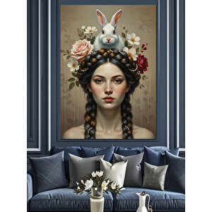 Çiçekli Tacı Gizemli Kadın Dekoratif Kanvas - Mdf Ahşap Tablo 50x70 cm