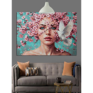 Çiçek Taçlı Kadın Portresi Güvercin Dekoratif Kanvas - Mdf Ahşap Tablo 50x70 cm