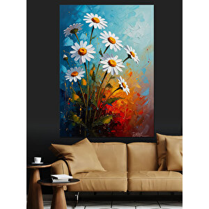 Bahar Çiçekleri Papatya Tarlası Dekoratif Kanvas - Mdf Ahşap Tablo 50x70 cm