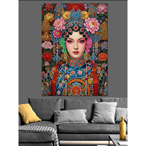 Renkli Çiçekli Kadın Portresi Dekoratif Kanvas - Mdf Ahşap Tablo 25x35 cm