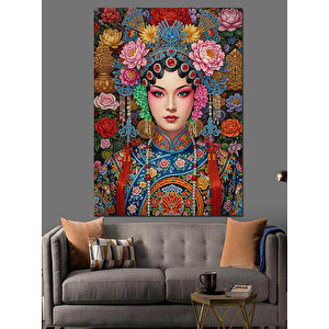 Renkli Çiçekli Kadın Portresi Dekoratif Kanvas - Mdf Ahşap Tablo 25x35 cm