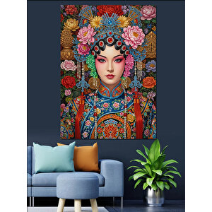 Renkli Çiçekli Kadın Portresi Dekoratif Kanvas - Mdf Ahşap Tablo 25x35 cm