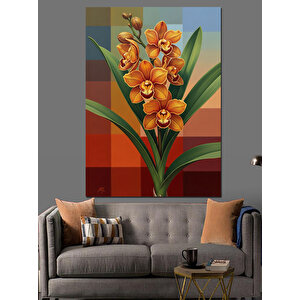 Turuncu Çiçekler Bitki Yaşam Dekoratif Kanvas - Mdf Ahşap Tablo 50x70 cm