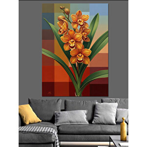 Turuncu Çiçekler Bitki Yaşam Dekoratif Kanvas - Mdf Ahşap Tablo 50x70 cm