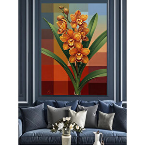 Turuncu Çiçekler Bitki Yaşam Dekoratif Kanvas - Mdf Ahşap Tablo 50x70 cm