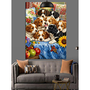 Çiçekli Neşeli Hayvanlar Topluluğu Dekoratif Kanvas - Mdf Ahşap Tablo 50x70 cm