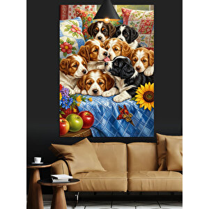 Çiçekli Neşeli Hayvanlar Topluluğu Dekoratif Kanvas - Mdf Ahşap Tablo 50x70 cm