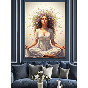 Meditasyon Yapan Çiçekli Kadın Dekoratif Kanvas - Mdf Ahşap Tablo 100x140 cm