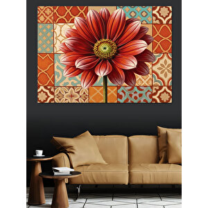 Kırmızı Çiçek Desenli Duvar Kağıdı Fon  Dekoratif Kanvas - Mdf Ahşap Tablo 100x140 cm