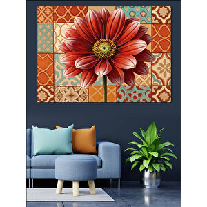 Kırmızı Çiçek Desenli Duvar Kağıdı Fon  Dekoratif Kanvas - Mdf Ahşap Tablo 100x140 cm