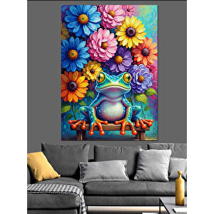 Çiçekler Arasında Renkli Kurbağa Dekoratif Kanvas - Mdf Ahşap Tablo 35x50 cm