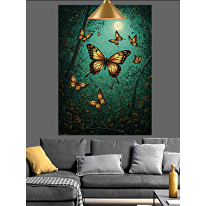 Kelebekler Çiçekler Canlı Koyu Renkler Dekoratif Kanvas - Mdf Ahşap Tablo 35x50 cm