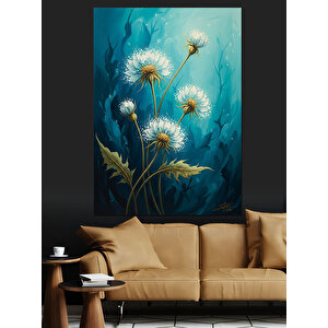 Çiçekler Uçuşan Kelebek İllüstrasyonu Dekoratif Kanvas - Mdf Ahşap Tablo 100x140 cm