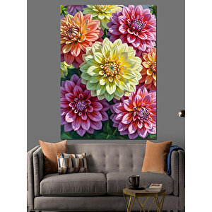 Renkli Bahar Çiçekleri Demeti Dekoratif Kanvas - Mdf Ahşap Tablo 100x140 cm