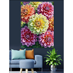 Renkli Bahar Çiçekleri Demeti Dekoratif Kanvas - Mdf Ahşap Tablo 100x140 cm