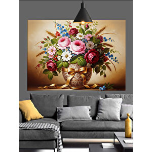 Bahar Çiçekleri Natürmort Buket Dekoratif Kanvas - Mdf Ahşap Tablo 70x100 cm