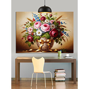 Bahar Çiçekleri Natürmort Buket Dekoratif Kanvas - Mdf Ahşap Tablo 70x100 cm