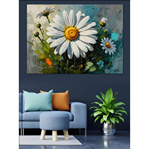 Papatyalar Ve Bahar Çiçekleri Tablosu Dekoratif Kanvas - Mdf Ahşap Tablo 50x70 cm