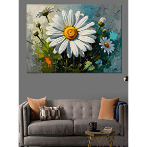 Papatyalar Ve Bahar Çiçekleri Tablosu Dekoratif Kanvas - Mdf Ahşap Tablo 50x70 cm