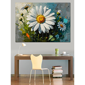 Papatyalar Ve Bahar Çiçekleri Tablosu Dekoratif Kanvas - Mdf Ahşap Tablo 50x70 cm