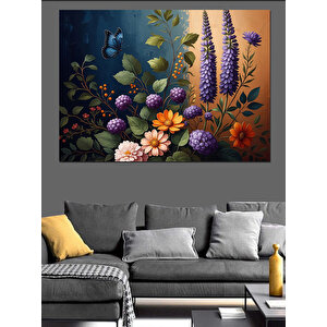 Bahar Bahçesinde Mor Çiçekler Dekoratif Kanvas - Mdf Ahşap Tablo 50x70 cm