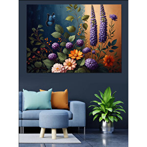 Bahar Bahçesinde Mor Çiçekler Dekoratif Kanvas - Mdf Ahşap Tablo 50x70 cm