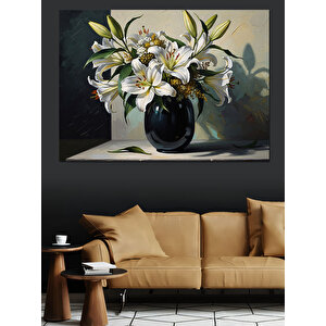 Vazo İçinde Beyaz Estetik Çiçekler Dekoratif Kanvas - Mdf Ahşap Tablo 50x70 cm