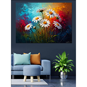 Çiçekler Arasında Beyaz Papatyalar Dekoratif Kanvas - Mdf Ahşap Tablo 70x100 cm